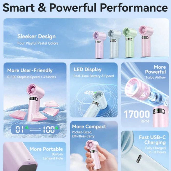 Vention Ventilador de mano PBEP0-ML Rosa con 100 velocidades Vention Ventilador de mano PBEP0-ML Rosa con 100 velocidades